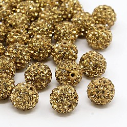 Lt.Col.Topaz Pave Disco Ball Beads, Polymer Clay Rhinestone Beads, Grade A, Lt.Col.Topaz, PP15(2.1~2.2mm), 14mm, Hole: 1mm