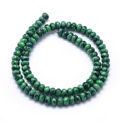 Green Dyed Natural Sesame Jasper/Kiwi Jasper Beads Strands, Rondelle, Green, 6x4mm, Hole: 1mm, about 96pcs/strand, 15.94 inch(40.5cm)