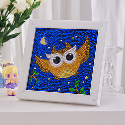 Owl DIY Square Animal Diamond Painting Kits, Including Frame, Resin Rhinestones, Diamond Sticky Pen, Tray Plate and Glue Clay, Owl Pattern, 185x185mm