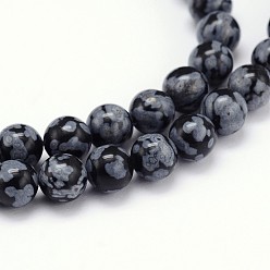 Snowflake Obsidian Natural Snowflake Obsidian Round Bead Strands, 12mm, Hole: 1mm, about 35pcs/strand, 16 inch