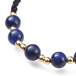 Lapis Lazuli Adjustable Natural Lapis Lazuli(Dyed) Braided Bead Bracelets, Nylon Cord Square Knot Bracelet, with Brass Findings, Golden, 2 inch(5.2cm)