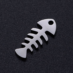 Stainless Steel Color 201 Stainless Steel Pendants, Fishbone, Stainless Steel Color, 15.5x6.5x1mm, Hole: 1.4mm