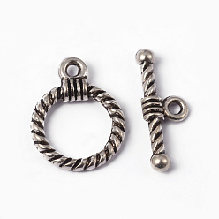 Antique Silver Tibetan Style Alloy Toggle Clasps, Cadmium Free & Nickel Free & Lead Free, Ring, Antique Silver, Ring: 19x14x3mm, Hole: 2mm, Bar: 20x8x3mm, Hole: 2mm