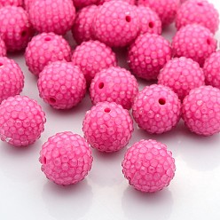 Camellia Chunky Resin Rhinestone Bubblegum Ball Beads, Transparent Style, Round, Camellia, 20x18mm, Hole: about 2.5mm