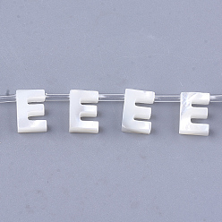 Letter E Natural Sea Shell Beads, White Shell Mother of Pearl Shell, Top Drilled Beads, Letter.E, 10x2.5~11.5x3mm, Hole: 0.8mm