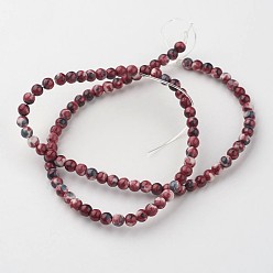 Rouge Foncé Blanc brins de perles de jade naturels, ronde, teint, rouge foncé, 4mm, Trou: 1mm, Environ 104 pcs/chapelet, 15.7 pouces (400 mm)