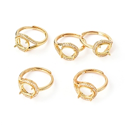 Golden Adjustable Brass Finger Ring Components, 4 Claw Prong Ring Settings, with Clear Cubic Zirconia, Golden, Size 7, 17mm, Tray: 10x8mm