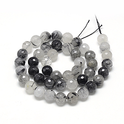 Rutilated Quartz Natural Black Rutilated Quartz Beads Strands, Faceted(128 Facets), Round, 10~11mm, Hole: 1mm, about 36~40pcs/strand, 15.7 inch