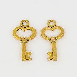 Antique Golden Gifts Ideas for Her Tibetan Style Alloy Charms, Lead Free and Cadmium Free, Skeleton Key, Antique Golden, 15.5x9x2.5mm, Hole: 1mm
