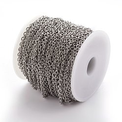 Stainless Steel Color 304 Stainless Steel Cable Chains, Unwelded, with Spool, Oval, Stainless Steel Color, 5x4x1.0mm, about 164.04 Feet(50m)/roll