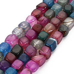 Old Rose Natural Agate Beads Strands, Dyed & Heated, Cube, Old Rose, 5~8x4~8x4~6mm, Hole: 1.2mm, about 50pcs/strand, 14.76 inch(37.5cm)