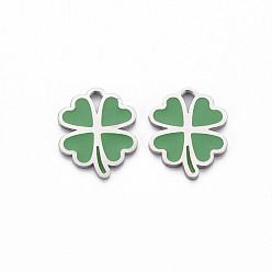 Stainless Steel Color 316 Surgical Stainless Steel Enamel Charms, Laser Cut, Cadmium Free & Nickel Free & Lead Free, Clover, Stainless Steel Color, 12x9.5x1mm, Hole: 1.4mm