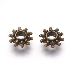 Antique Bronze Tibetan Style Spacer Beads, Flower, Antique Bronze, Lead Free & Cadmium Free , 9x3mm, Hole: 2.5mm