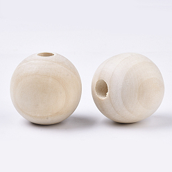 Floral White Unfinished Natural Wood Beads, Round, Floral White, 29~30x26~26.5mm, Hole: 9~10mm