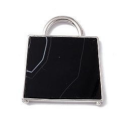 Black Agate Natural Black Agate Pendants, Handbag Charms, with Rack Plating Platinum Tone Brass Findings, Cadmium Free & Lead Free, 34x29.5x3mm, Hole: 6x11mm