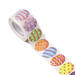 Mixed Patterns 9 Patterns Easter Theme Self Adhesive Paper Sticker Rolls, Egg-Shaped Sticker Labels, Gift Tag Stickers, Stripe & Wave & Heart, Mixed Patterns, 38x30x0.1mm, 500pcs/roll