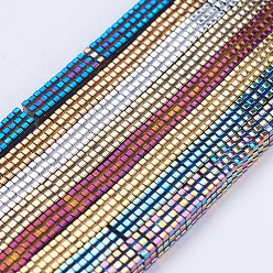 Mixed Color Electroplate Non-magnetic Synthetic Hematite Beads Strands, Square, Mixed Color, 4x4x1mm, Hole: 1mm, about 395pcs/strand, 15.5 inch(39.5cm)