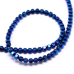 Plaqué Bleu Galvanoplastie non magnétiques hématite synthétique brins de perles, hexagone, bleu plaqué, 4x4mm, Trou: 1mm, à propos 97pce / brin, 15 pouce