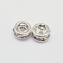 Silver Rack Plating Rondelle Brass Grade A Rhinestone Spacer Beads, Silver Color Plated, 3x1.8mm, Hole: 0.5mm