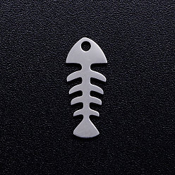 Stainless Steel Color 201 Stainless Steel Pendants, Fishbone, Stainless Steel Color, 15.5x6.5x1mm, Hole: 1.4mm