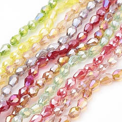 Mixed Color Electroplate Glass Beads, AB Color, Faceted, teardrop, Mixed Color, 6x4x4mm, Hole: 1mm, about 7.3g/strand