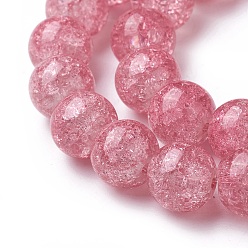 Pale Violet Red Crackle Glass Beads Strands, Round, Pale Violet Red, 10~10.5mm, Hole: 1.5mm, about 38pcs/strand, 13.7 inch(35cm)