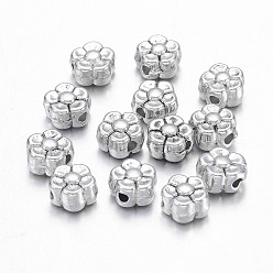 Antique Silver Tibetan Style Alloy Beads, Lead Free & Cadmium Free, Flower, Great for Mother's Day Gifts making, Antique Silver, about 5mm long, 5mm wide, 3mm thick, hole: 1mm
