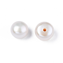 Seashell Color Half Drilled Natural Cultured Freshwater Pearl Beads, Half Round, Seashell Color, 5~6x4~4.5mm, Hole: 1mm