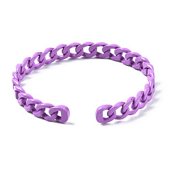 Medium Orchid Spray Painted Brass Cuff Bangles, Curb Chain, Medium Orchid, Inner Diameter: 1-7/8 inch(4.9cm), 7.5mm