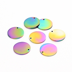 Rainbow Color Placage ionique (ip) 304 breloques en acier inoxydable, polie, estampillage d'une étiquette vierge, Coupe au laser, plat rond, couleur arc en ciel, 15x1mm, Trou: 1.2mm