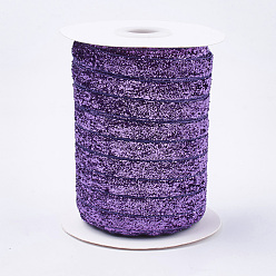 Pourpre Moyen Ruban scintillant scintillant, ruban de polyester et nylon, support violet, 3/8 pouce (9.5~10 mm), environ 50 yards / rouleau (45.72 m / rouleau)