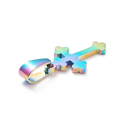 Rainbow Color Placage ionique (ip) 304 pendentifs en acier inoxydable, Coupe au laser, croix, couleur arc en ciel, 19x11.5x1.5mm, Trou: 3.5x7mm