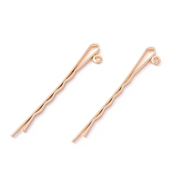 Light Gold Iron Hair Bobby Pin Findings, with Loop, Light Gold, 55.5x2.3x8.5mm, Hole: 1.6mm