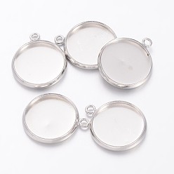 Platinum Brass Pendant Cabochon Settings, Plain Edge Bezel Cups, Setting for Cabochon, Flat Round, Lead Free and Cadmium Free and Nickel Free, Platinum, Tray: 14mm, 18x16x2mm, Hole: 1.5mm