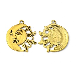 Antique Golden Tibetan Style Alloy Pendants, Cadmium Free & Nickel Free & Lead Free, Sun and Moon, Antique Golden, 29x26x2mm, Hole: 2mm