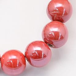 Orange Red Pearlized Handmade Porcelain Round Beads, Orange Red, 11mm, Hole: 2mm