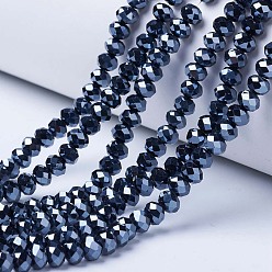 Noir Perles en verre electroplate, perle plaquée lustre, facette, rondelle, noir, 6x5mm, Trou: 1mm, Environ 87~90 pcs/chapelet, 17~17.5 pouce (42.5~43.75 cm)