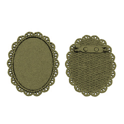 Antique Bronze Vintage Tibetan Style Alloy Brooch Cabochon Settings, Lead Free & Cadmium Free & Nickel Free, Antique Bronze, Oval Tray: 40x30mm, 48x39x2mm, Pin: 0.5mm