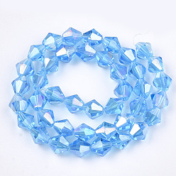 Bleu Ciel Foncé Perles en verre electroplate, de couleur plaquée ab , facette, Toupie, bleu profond du ciel, 6x5.5~6mm, Trou: 1mm, Environ 47~48 pcs/chapelet, 10.83 pouce (27.5 cm)