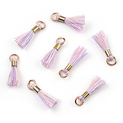 Colorful Polycotton(Polyester Cotton) Tassel Pendant Decorations, with Unwelded Iron Jump Rings, Golden, Colorful, 10~16x2mm, Hole: 1.5mm