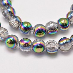 Mixed Color Electroplate Synthetic Crackle Quartz Beads Strands, Round, Mixed Color, 6mm, Hole: 1mm, about 66pcs/strand, 15.7 inch