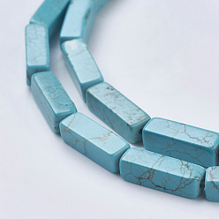 Sky Blue Natural Magnesite Beads Strands, Dyed, Cuboid, Sky Blue, 13~13.5x4x4mm, Hole: 1mm, about 29pcs/strands, 15.35 inch(39cm)