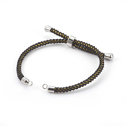 Noir Fabrication de bracelet coulissant en cordon de nylon réglable, avec les accessoires en laiton, plaqué longue durée, Platine plaqué, noir, 8-5/8 pouce (22 cm), 2~3.5mm, Trou: 1.5mm