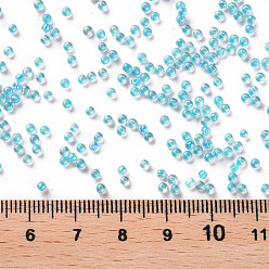 Sky Blue 11/0 Grade A Round Glass Seed Beads, Transparent Inside Colours, AB Color Plated, Sky Blue, 2.3x1.5mm, Hole: 1mm, about 48500pcs/pound