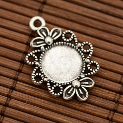 Antique Silver Tibetan Style Filigree Alloy Flower Pendant Cabochon Settings and Transparent Flat Round Glass Cabochons, Antique Silver, Tray: 12mm, 30x21x3mm, Hole: 2mm, Glass Cabochons: 12x4mm