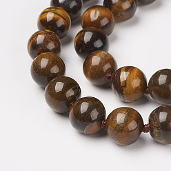 Tiger Eye Natural Tiger Eye Beads Necklaces, with Brass Lobster Claw Clasps, Round, 17.7 inch(45cm) long, beads: 10mm