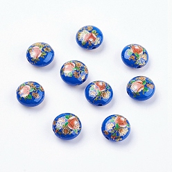 Королевский синий Смоляные бусы с цветочным принтом, плоско-круглые, королевский синий, 16.5x9 мм, отверстие : 2 мм