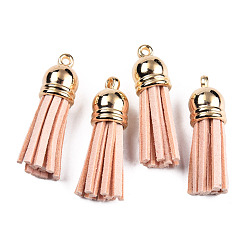 Pink Faux Suede Tassel Pendant Decorations, with CCB Plastic Cord Ends, Pink, 35~37x10mm, Hole: 2.5~3mm