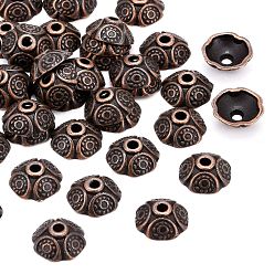 Red Copper Tibetan Style Bead Caps, Zinc Alloy, Lead Free & Cadmium Free, Flower, Red Copper Color, 9x4mm, Hole: 1mm