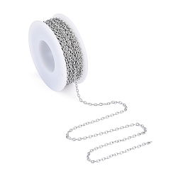 Couleur Acier Inoxydable 201 chaînes de câbles en acier inoxydable, pour le bricolage fabrication de bijoux, non soudée, avec bobine, ovale, couleur inox, 3x2x0.5mm, environ 32.8 pieds (10 m)/rouleau